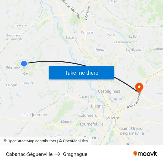 Cabanac-Séguenville to Gragnague map