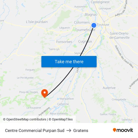 Centre Commercial Purpan Sud to Gratens map