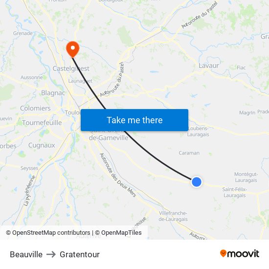 Beauville to Gratentour map