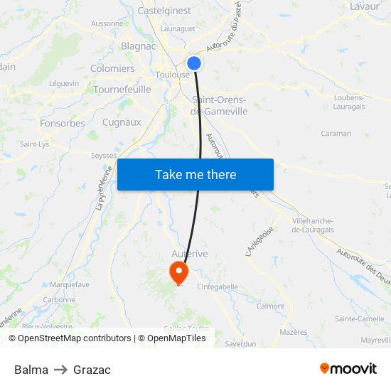 Balma to Grazac map