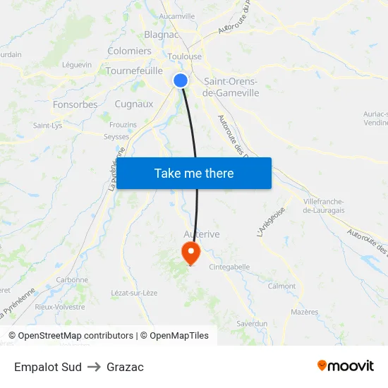 Empalot Sud to Grazac map