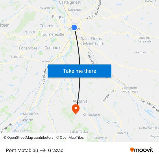 Pont Matabiau to Grazac map