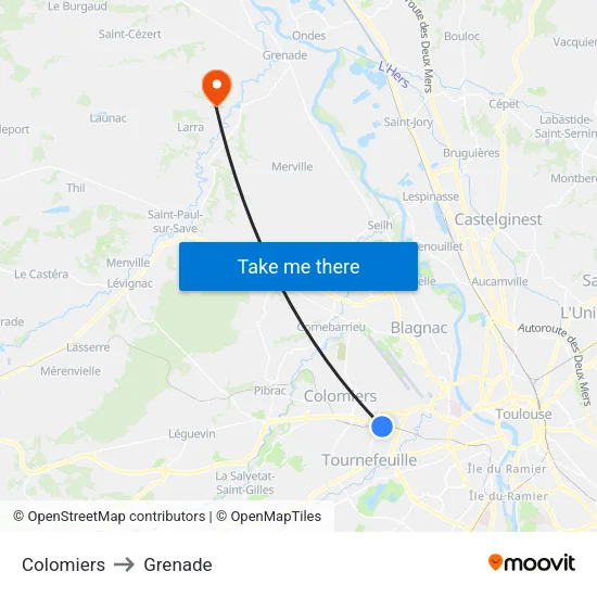 Colomiers to Grenade map