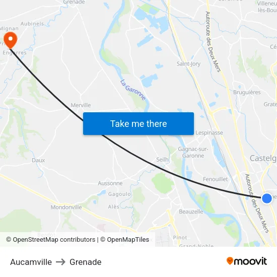 Aucamville to Grenade map