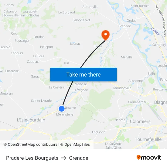 Pradère-Les-Bourguets to Grenade map
