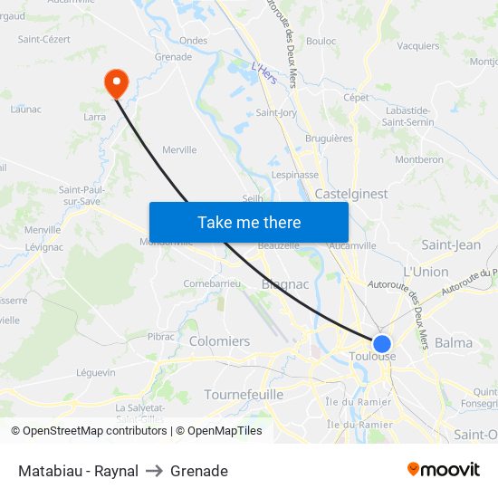 Matabiau - Raynal to Grenade map