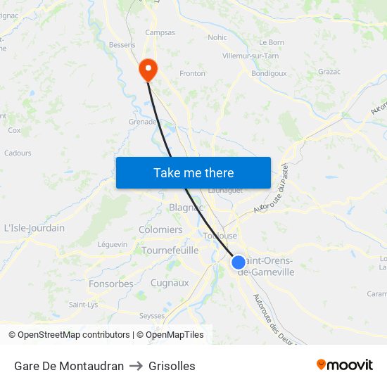 Gare De Montaudran to Grisolles map