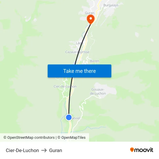 Cier-De-Luchon to Guran map