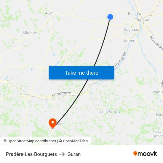Pradère-Les-Bourguets to Guran map