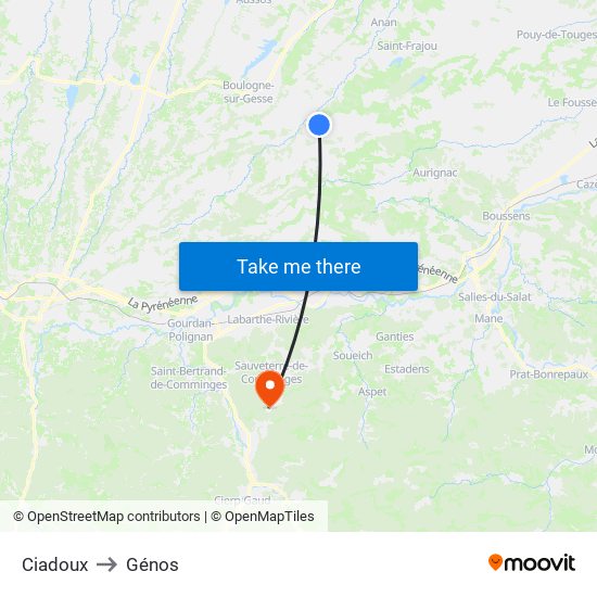 Ciadoux to Génos map