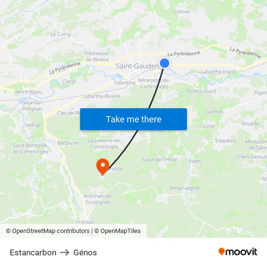 Estancarbon to Génos map
