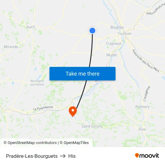 Pradère-Les-Bourguets to His map