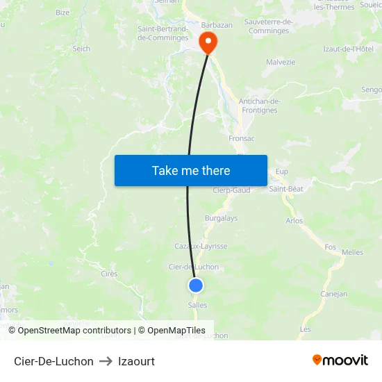 Cier-De-Luchon to Izaourt map