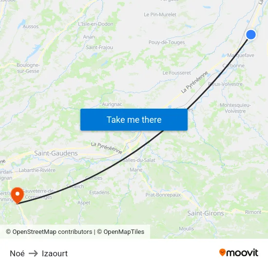 Noé to Izaourt map