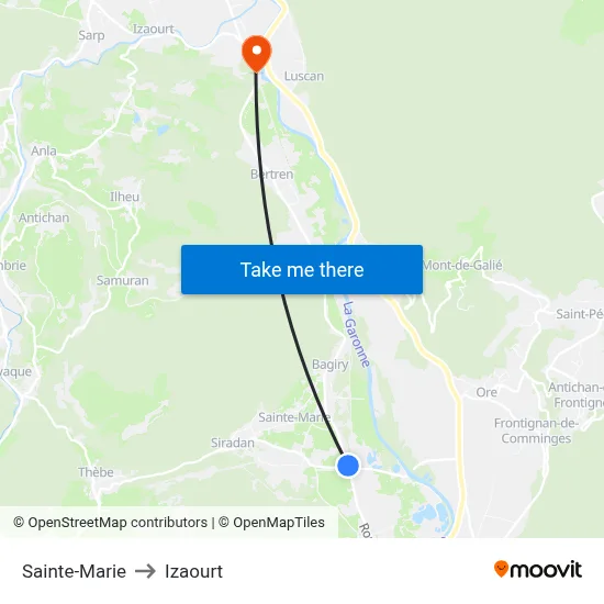 Sainte-Marie to Izaourt map