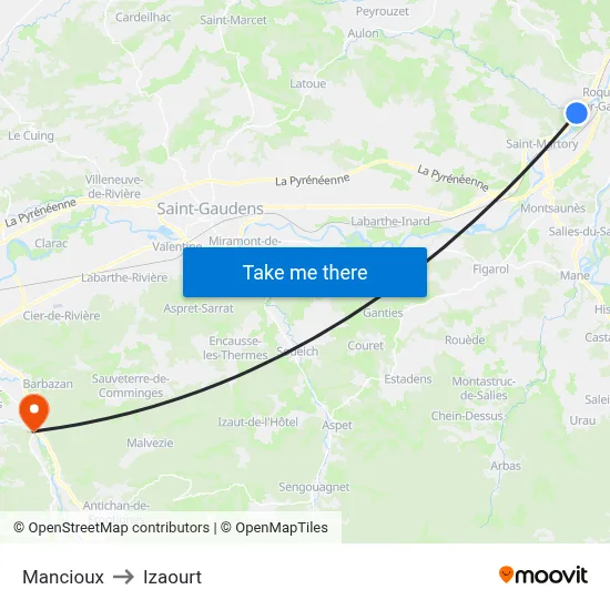 Mancioux to Izaourt map