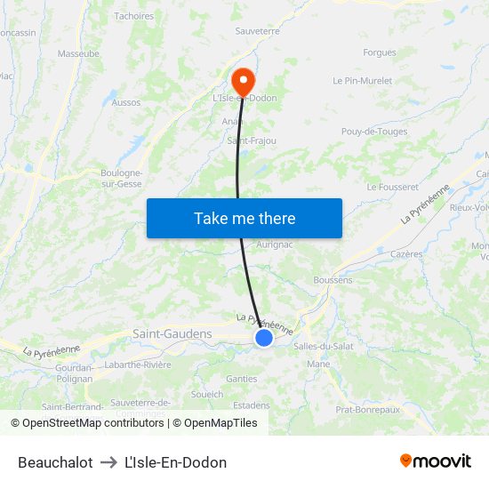 Beauchalot to L'Isle-En-Dodon map