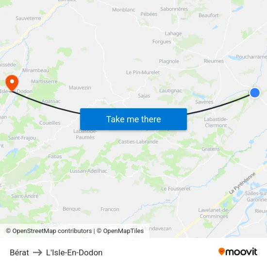 Bérat to L'Isle-En-Dodon map