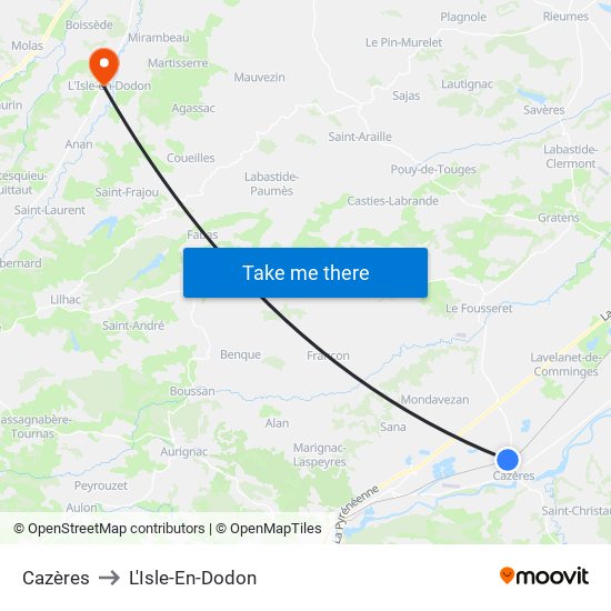 Cazères to L'Isle-En-Dodon map