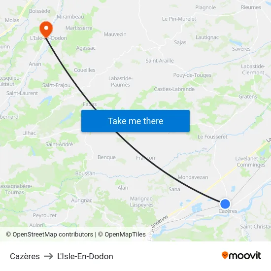 Cazères to L'Isle-En-Dodon map