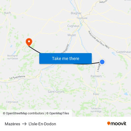 Mazères to L'Isle-En-Dodon map