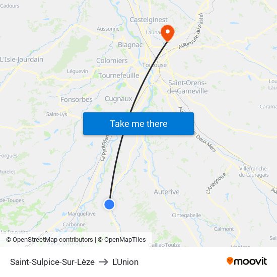 Saint-Sulpice-Sur-Lèze to L'Union map