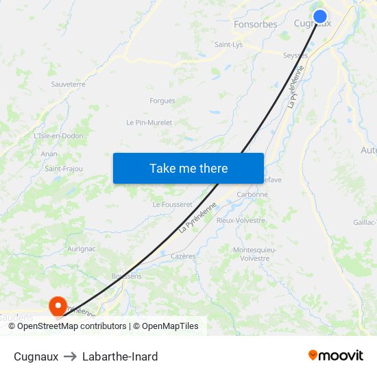 Cugnaux to Labarthe-Inard map