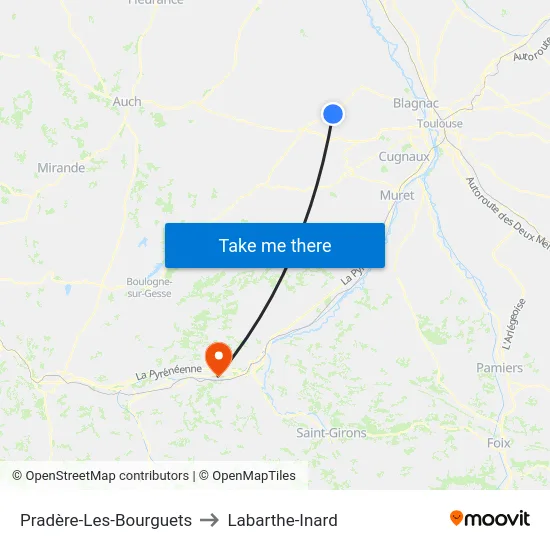 Pradère-Les-Bourguets to Labarthe-Inard map