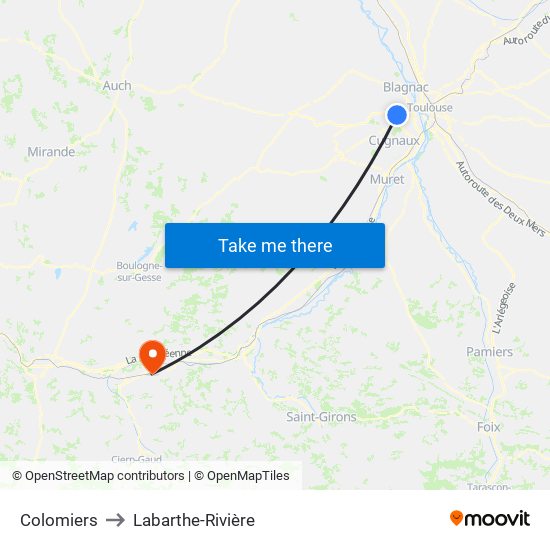 Colomiers to Labarthe-Rivière map