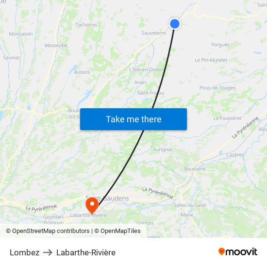 Lombez to Labarthe-Rivière map