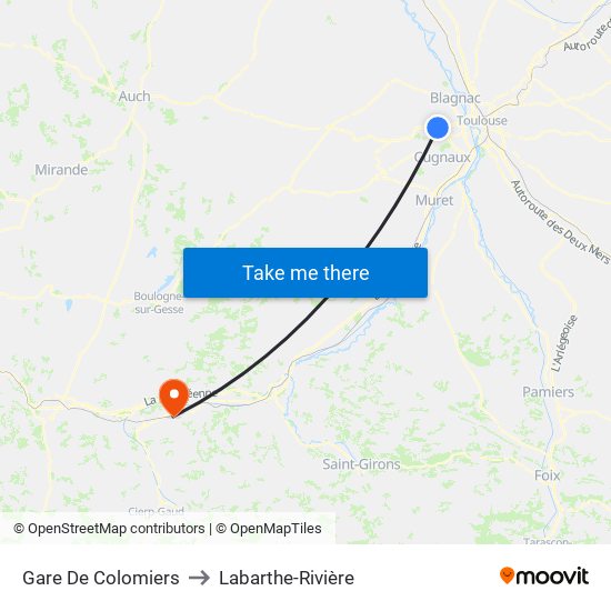 Gare De Colomiers to Labarthe-Rivière map