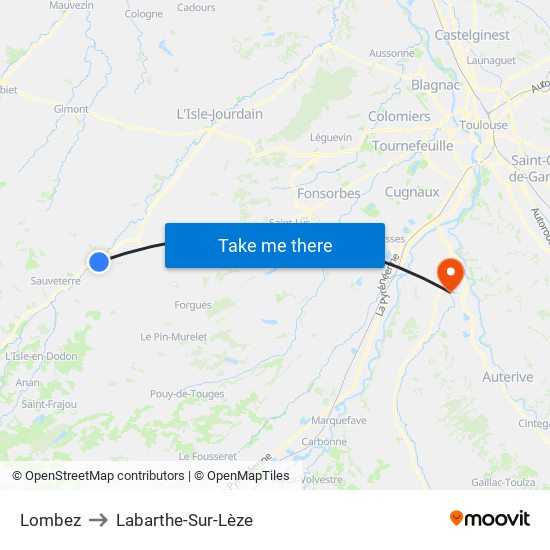 Lombez to Labarthe-Sur-Lèze map