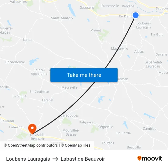 Loubens-Lauragais to Labastide-Beauvoir map