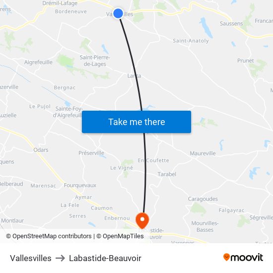 Vallesvilles to Labastide-Beauvoir map