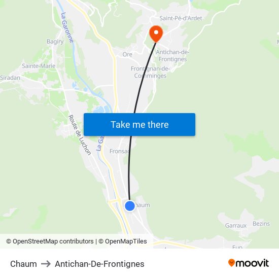 Chaum to Antichan-De-Frontignes map