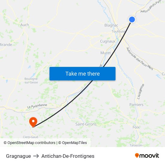 Gragnague to Antichan-De-Frontignes map