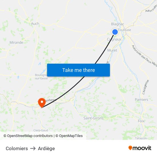 Colomiers to Ardiège map