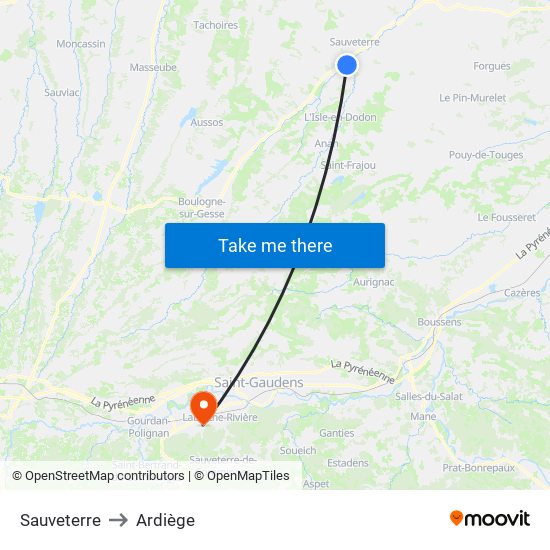 Sauveterre to Ardiège map