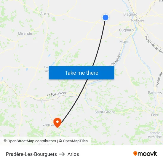 Pradère-Les-Bourguets to Arlos map