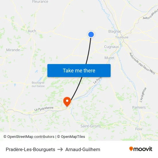 Pradère-Les-Bourguets to Arnaud-Guilhem map