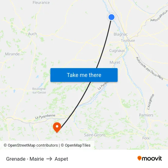 Grenade - Mairie to Aspet map
