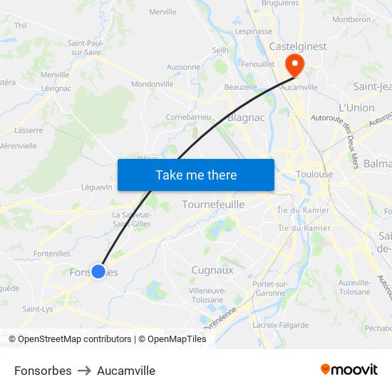 Fonsorbes to Aucamville map