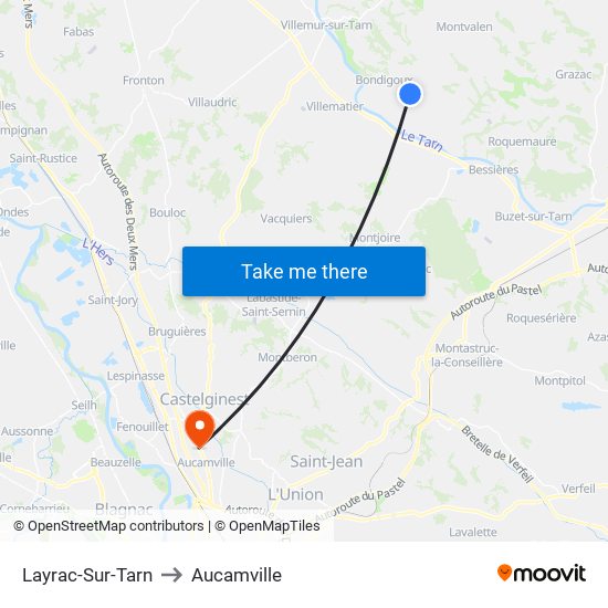 Layrac-Sur-Tarn to Aucamville map