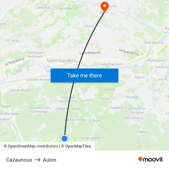 Cazaunous to Aulon map