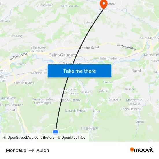 Moncaup to Aulon map