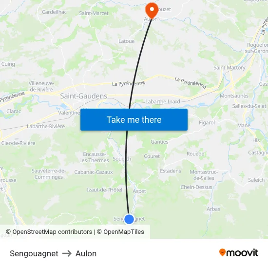 Sengouagnet to Aulon map
