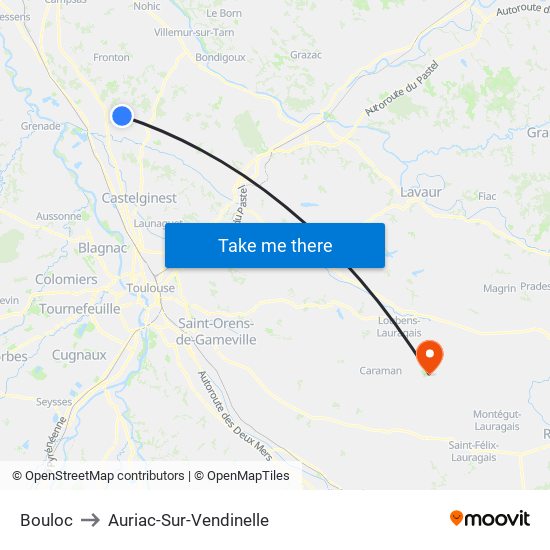 Bouloc to Auriac-Sur-Vendinelle map