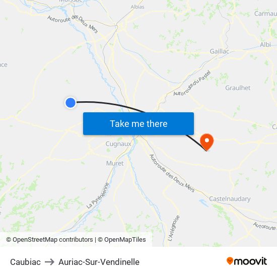 Caubiac to Auriac-Sur-Vendinelle map