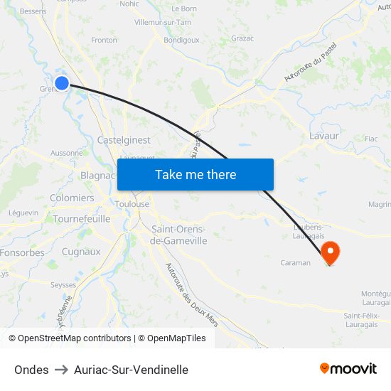 Ondes to Auriac-Sur-Vendinelle map