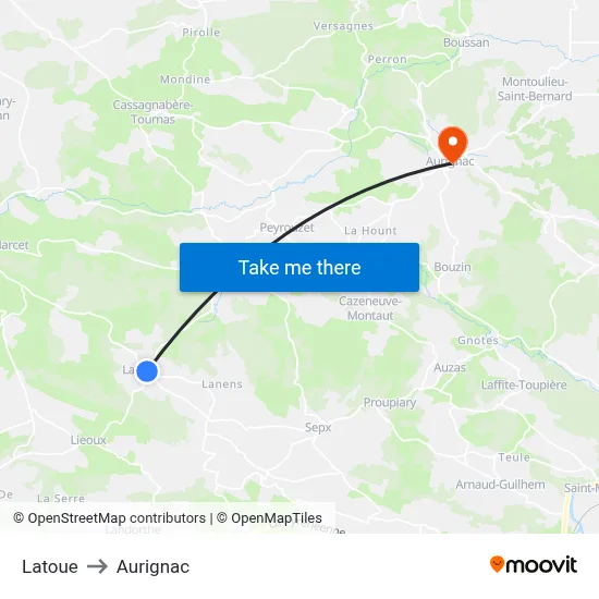 Latoue to Aurignac map